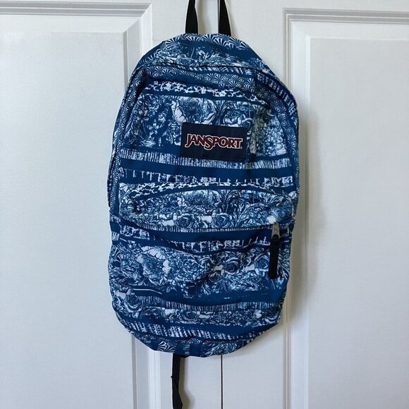 JanSport Backpack Superbreak Midnight Sky Flower Hawaiian Stripe Blue - Picture 2 of 15